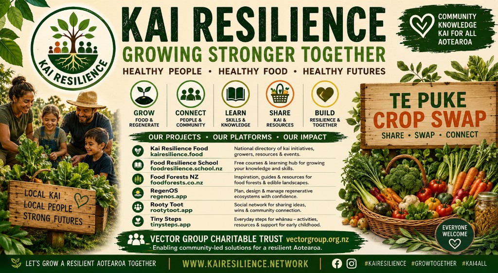 Kai Resilience — Te Puke Crop Swap. Share · Swap · Connect.